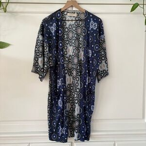 Rapsodia Blue Geometric Cardigan Duster Small Sweater